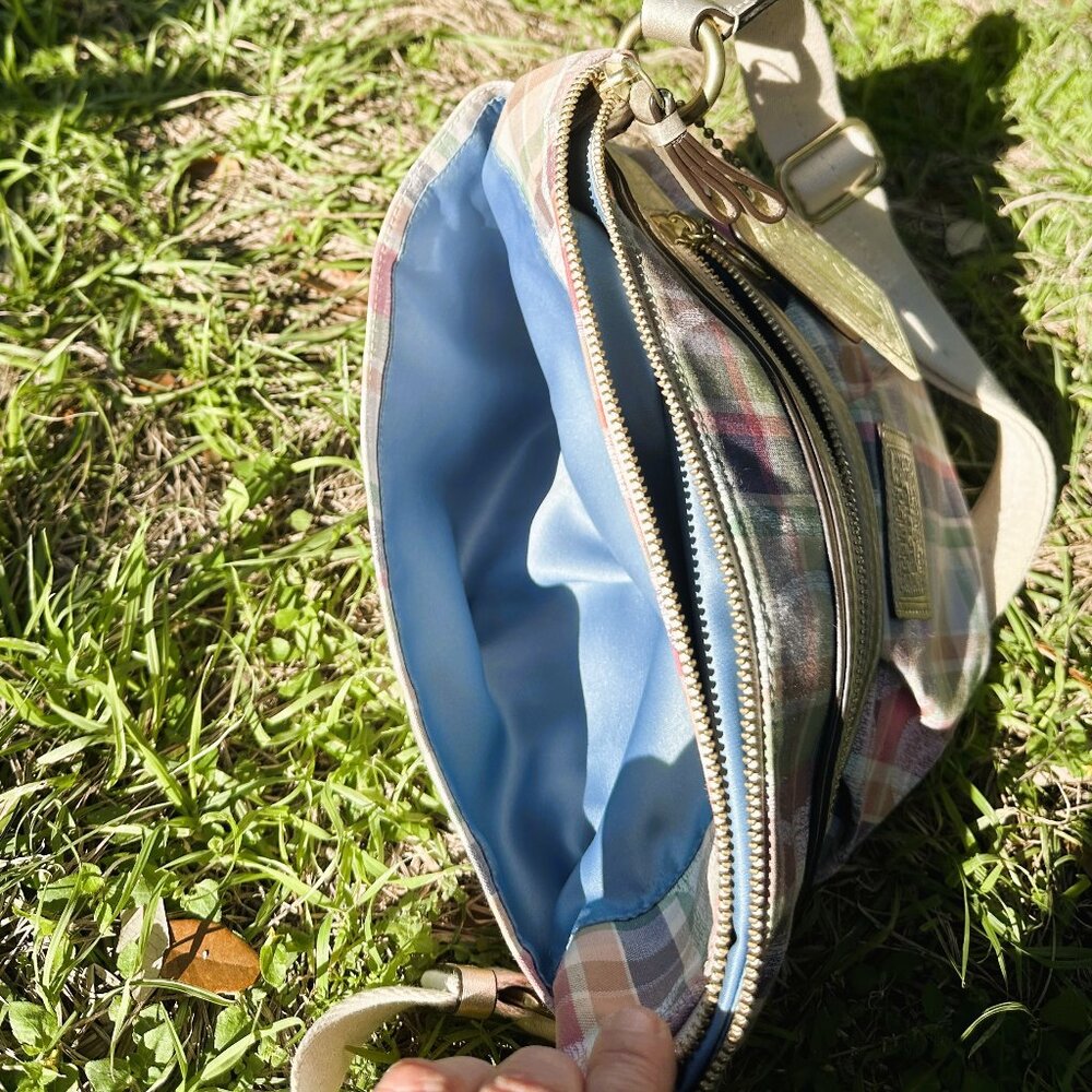 Coach Poppy Daisy Madras Pastel Tartan Plaid Crossbody Purse - Picture 13 of 16